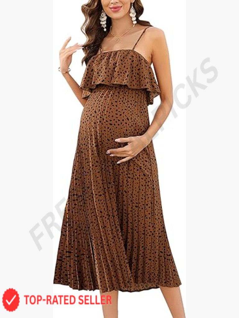 Spaghetti Strap Maxi Dress Ruffle High Waist Backless Floral Boho Pleated Beach